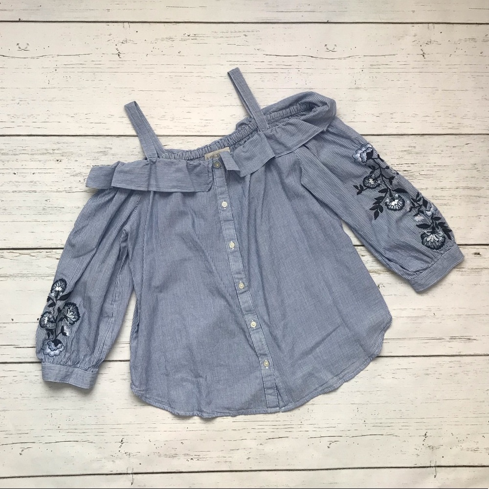 LOFT Cold Shoulder Embroidered Top